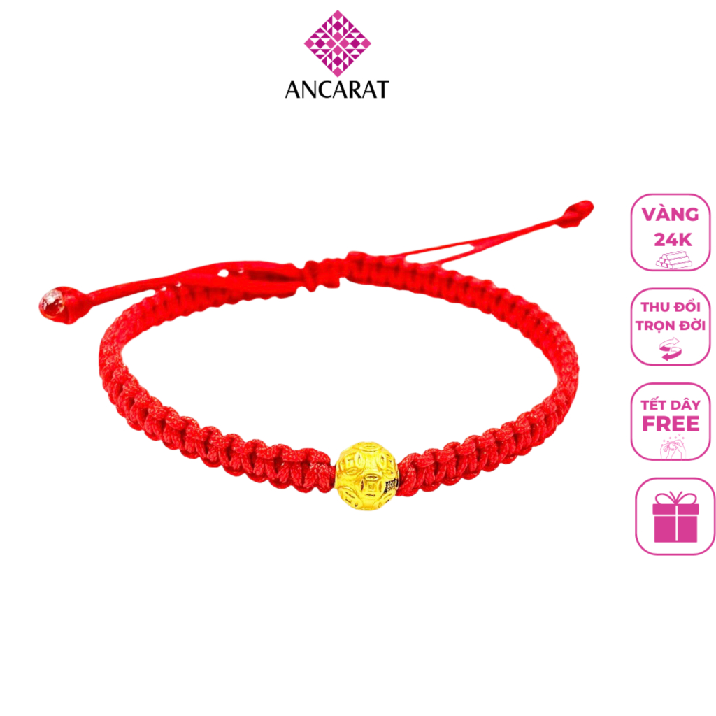 Vòng tay trang sức phụ kiện charm kim tiền vàng 24k tài lộc Ancarat