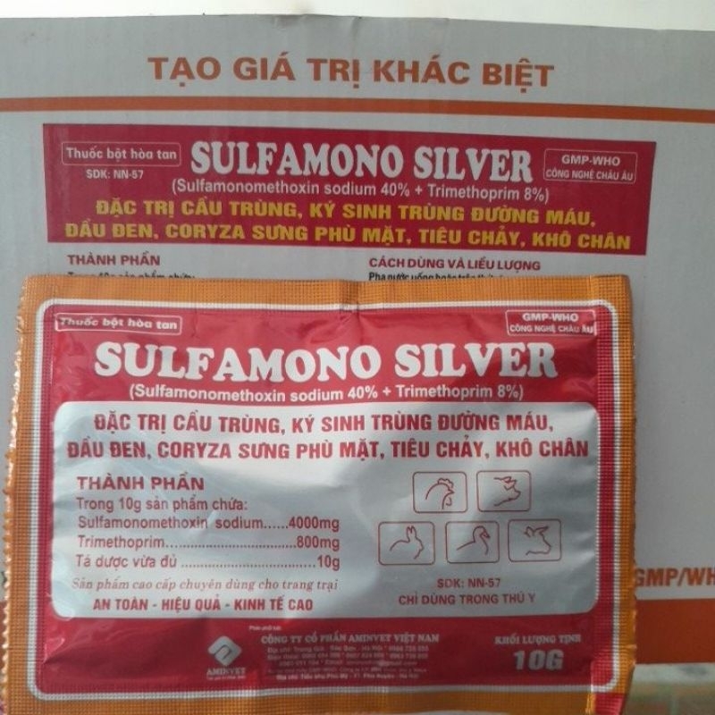 Sulfamono 10g chuyên ký sinh trùng máu, bệnh đầu đen, tiêu chảy phân trắng nhớt