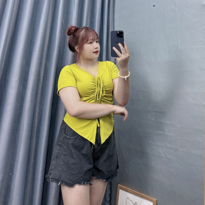 Áo Thun Bigsize Nữ,Áo Kiểu Croptop Dây Rút Big Size Chất Vải Gân Tăm Mềm Mát Lên Phom Đẹp G42