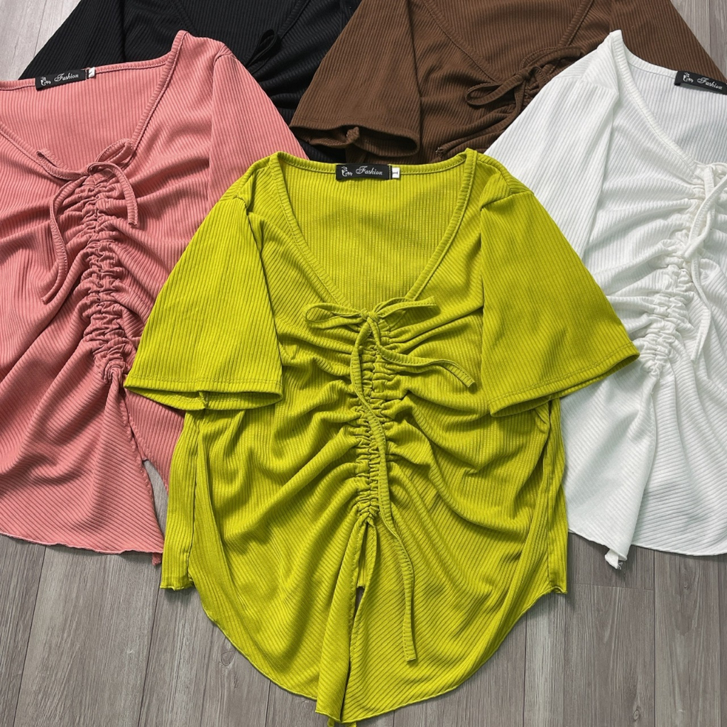 Áo Thun Bigsize Nữ,Áo Kiểu Croptop Dây Rút Big Size Chất Vải Gân Tăm Mềm Mát Lên Phom Đẹp G42