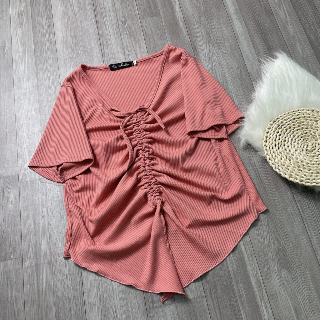 Áo Thun Bigsize Nữ,Áo Kiểu Croptop Dây Rút Big Size Chất Vải Gân Tăm Mềm Mát Lên Phom Đẹp G42