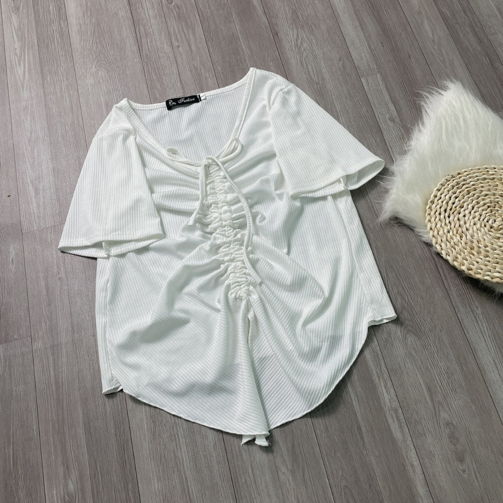 Áo Thun Bigsize Nữ,Áo Kiểu Croptop Dây Rút Big Size Chất Vải Gân Tăm Mềm Mát Lên Phom Đẹp G42