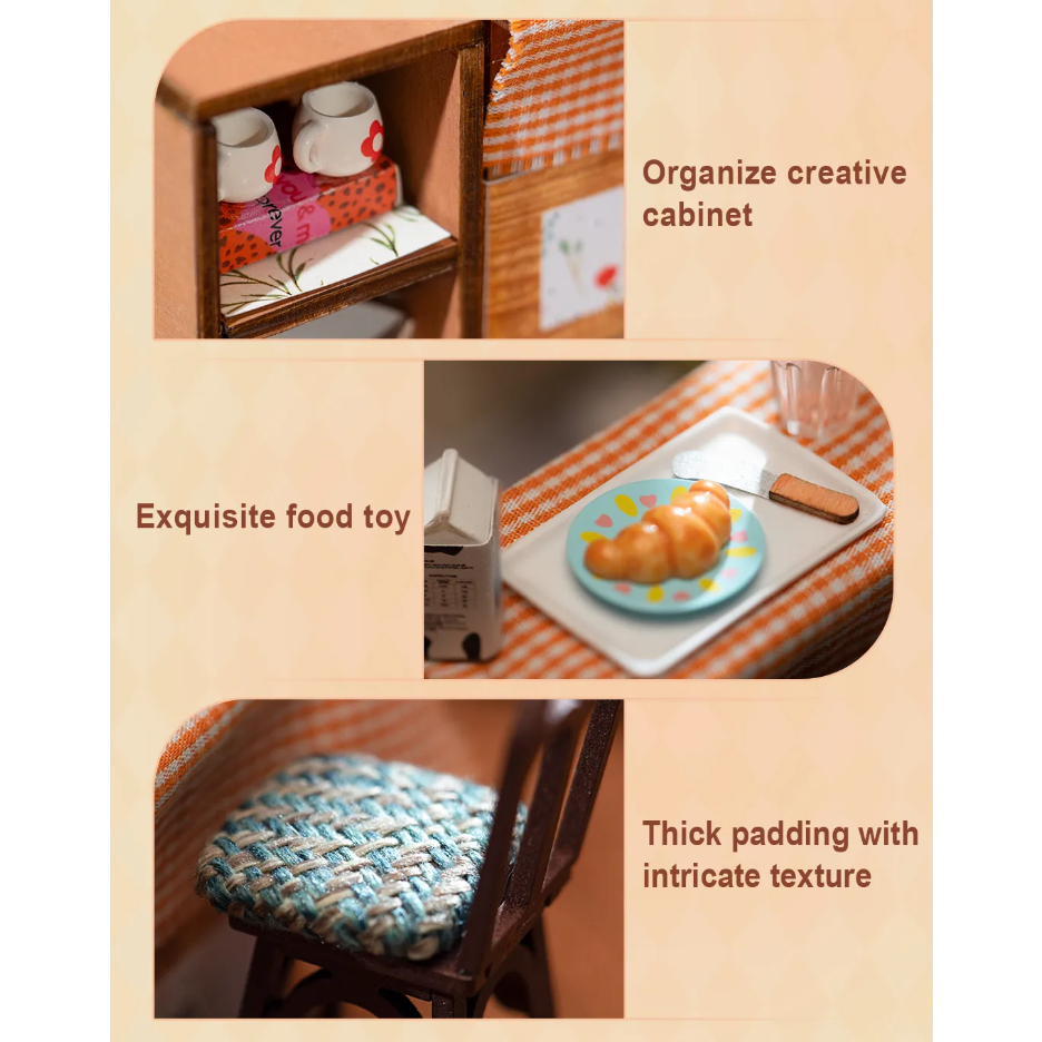 Mô hình ROBOTIME Nhà bếp Cozy Kitchen Rolife DIY Miniature House Kit Nhà Búp bê tự làm bằng gỗ có đèn led