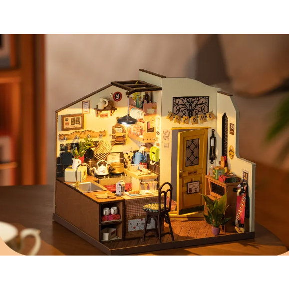 Mô hình ROBOTIME Nhà bếp Cozy Kitchen Rolife DIY Miniature House Kit Nhà Búp bê tự làm bằng gỗ có đèn led