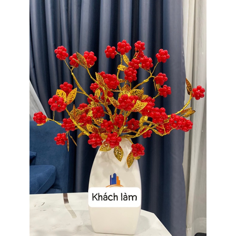 Bộ vật liệu làm bình hoa HN09 quả đỏ trang trí may mắn, DIY, tự làm hoa