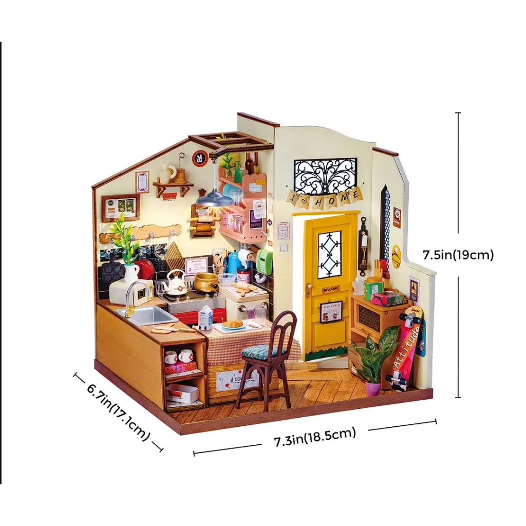 Mô hình ROBOTIME Nhà bếp Cozy Kitchen Rolife DIY Miniature House Kit Nhà Búp bê tự làm bằng gỗ có đèn led