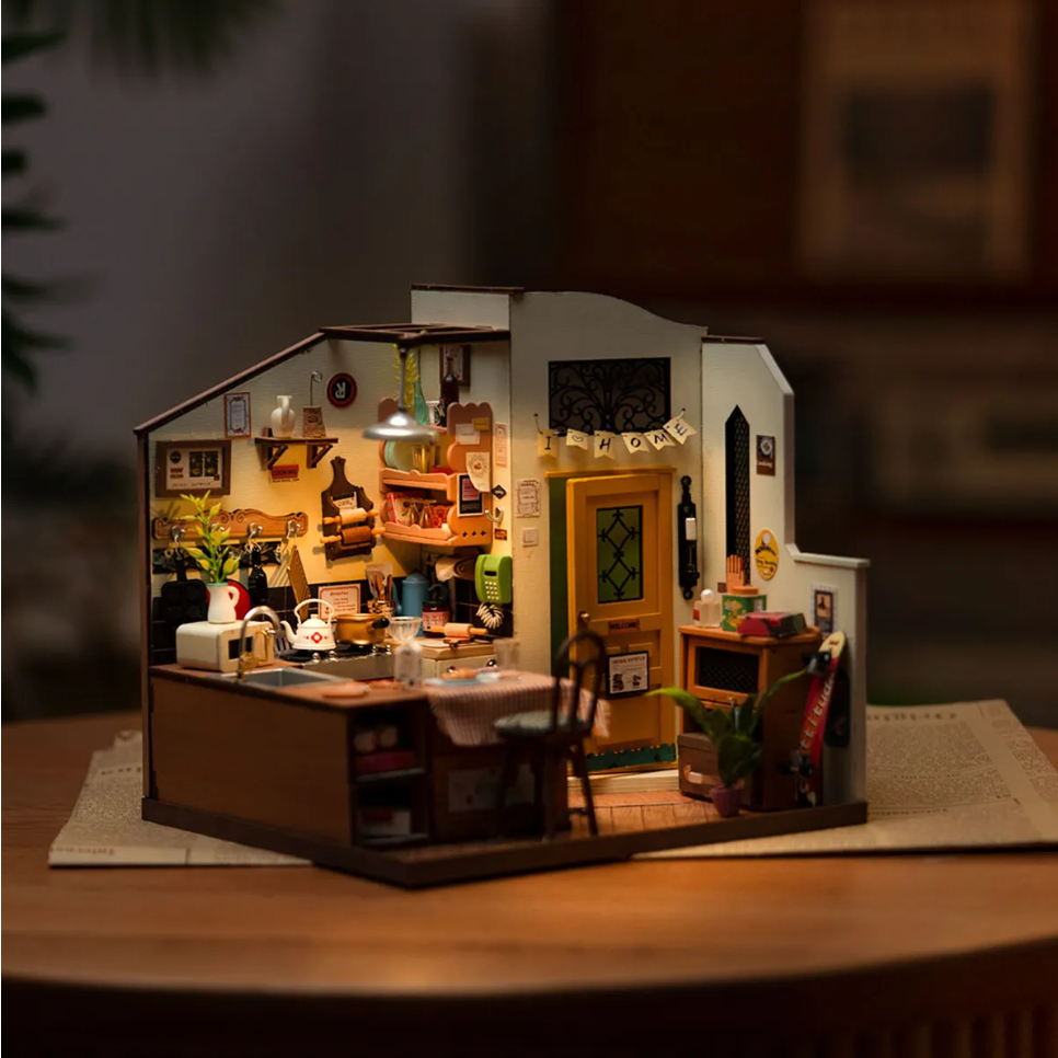 Mô hình ROBOTIME Nhà bếp Cozy Kitchen Rolife DIY Miniature House Kit Nhà Búp bê tự làm bằng gỗ có đèn led