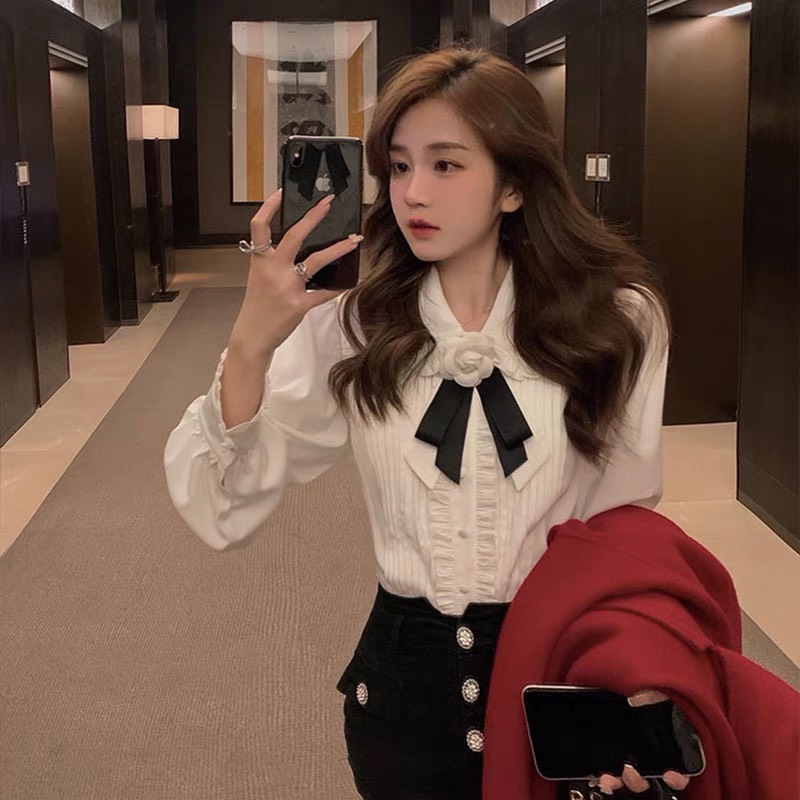 Á́o sơ mi nữ cao cấp kèm nơ cổ tay bèo chẩt lụa mềm mịn nhẹ nhàng nữ tính mùa thu DELIZ STUDIO