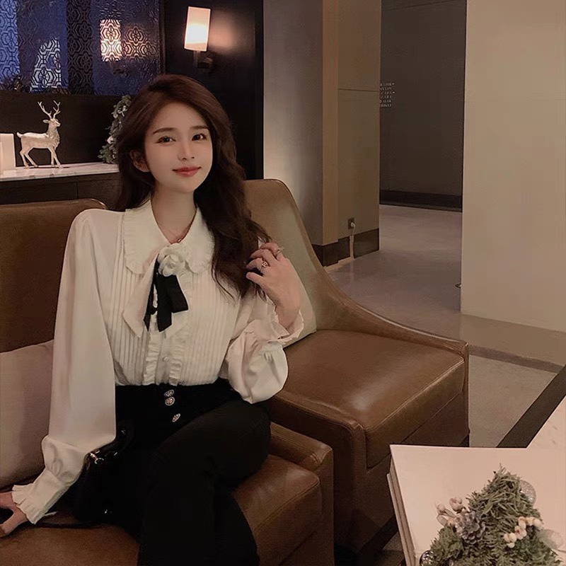 Á́o sơ mi nữ cao cấp kèm nơ cổ tay bèo chẩt lụa mềm mịn nhẹ nhàng nữ tính mùa thu DELIZ STUDIO