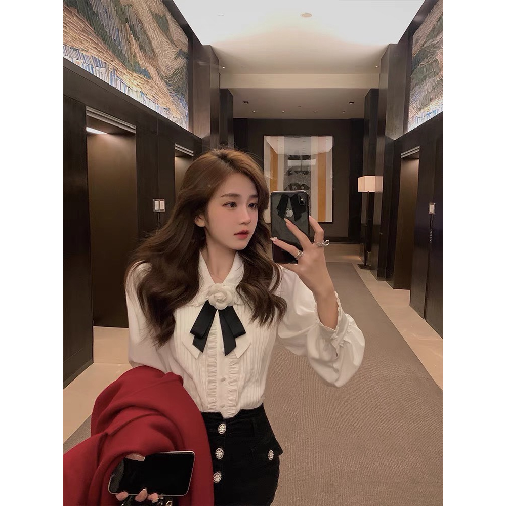 Á́o sơ mi nữ cao cấp kèm nơ cổ tay bèo chẩt lụa mềm mịn nhẹ nhàng nữ tính mùa thu DELIZ STUDIO
