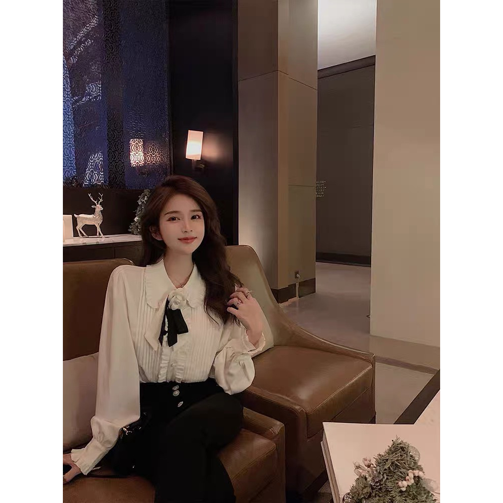 Á́o sơ mi nữ cao cấp kèm nơ cổ tay bèo chẩt lụa mềm mịn nhẹ nhàng nữ tính mùa thu DELIZ STUDIO