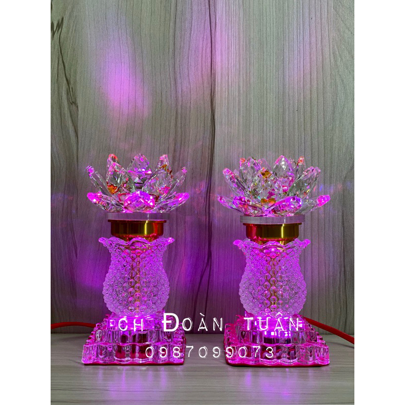 Cặp đèn thờ hoa sen pha Lê thân kiểu dáng bình hoa - pha lê 15