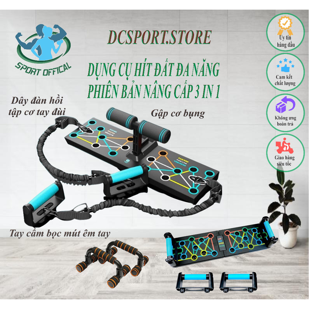 (SẢN PHẨM HÓT HÈ 2023) Bảng Tập Hít Đất,Chống Đẩy Đa Năng 3 Trong 1 Kiểu Dáng Mới (Gập Bụng + Dây Kéo Tay)