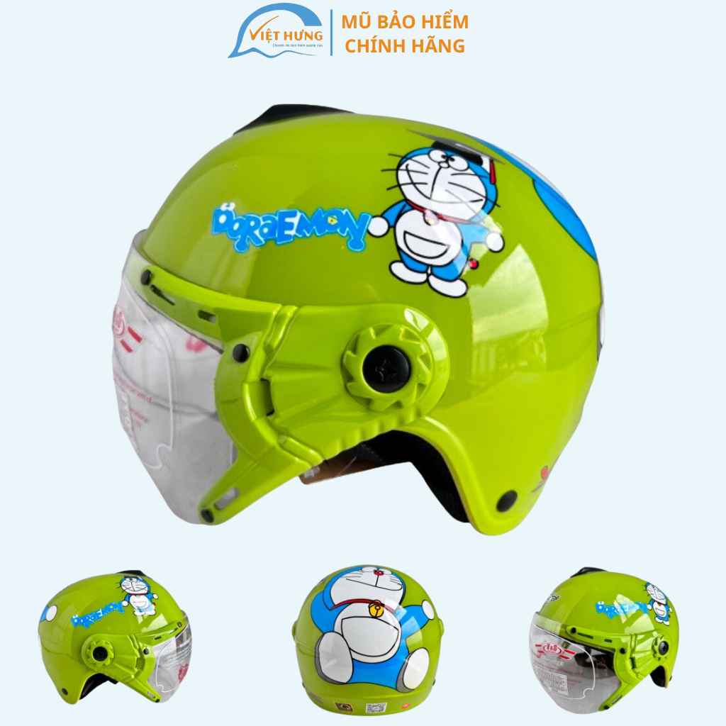 Mũ bảo hiểm trẻ em V&S Helmet VS103KS Xanh lá Doraemon - Phù hợp với bé từ 2-5 tuổi, vòng đầu 50-52cm, Bé nặng dưới 18kg