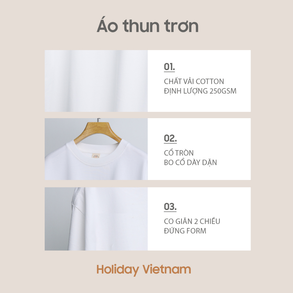 Áo Thun Trơn Holiday Basic Tee | Màu trắng form rộng 250gsm