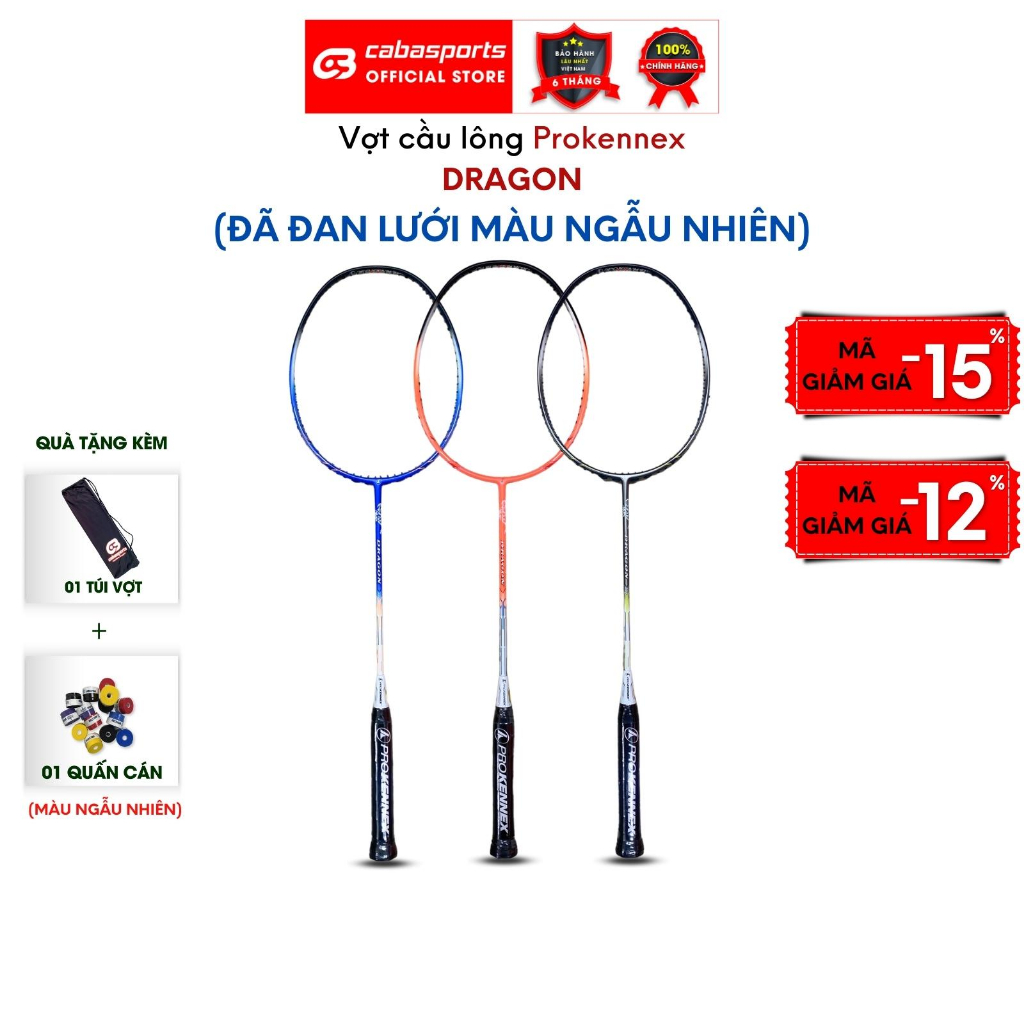 Vợt cầu lông đã đan lưới trợ lực Prokennex Dragon chuyên công mạnh mẽ, vợt cầu lông carbon cao cấp Bảo hành 6tháng