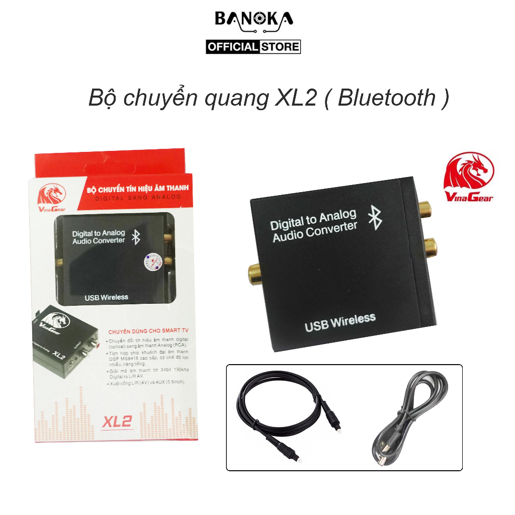 Bộ Chuyển Đổi Âm Thanh Tín Hiệu Optical Sang AV Vinagear XL2 có bluetooth, Digital To Analog, Bộ Quang Ra AV
