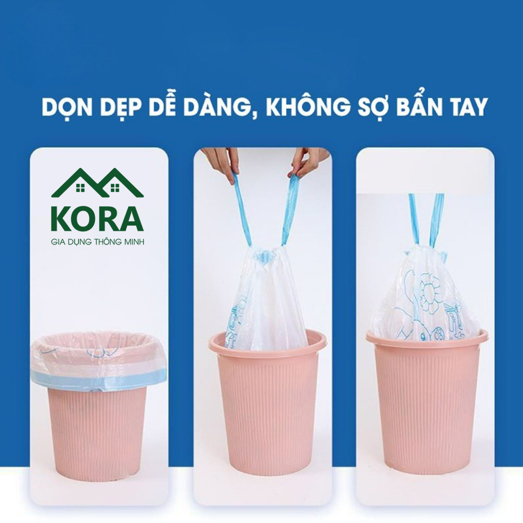 Cuộn 100 Túi Đựng Rác Minaier Tự Phân Hủy Có Dây Rút Chịu Lực Tốt, Không Gỉ Nước