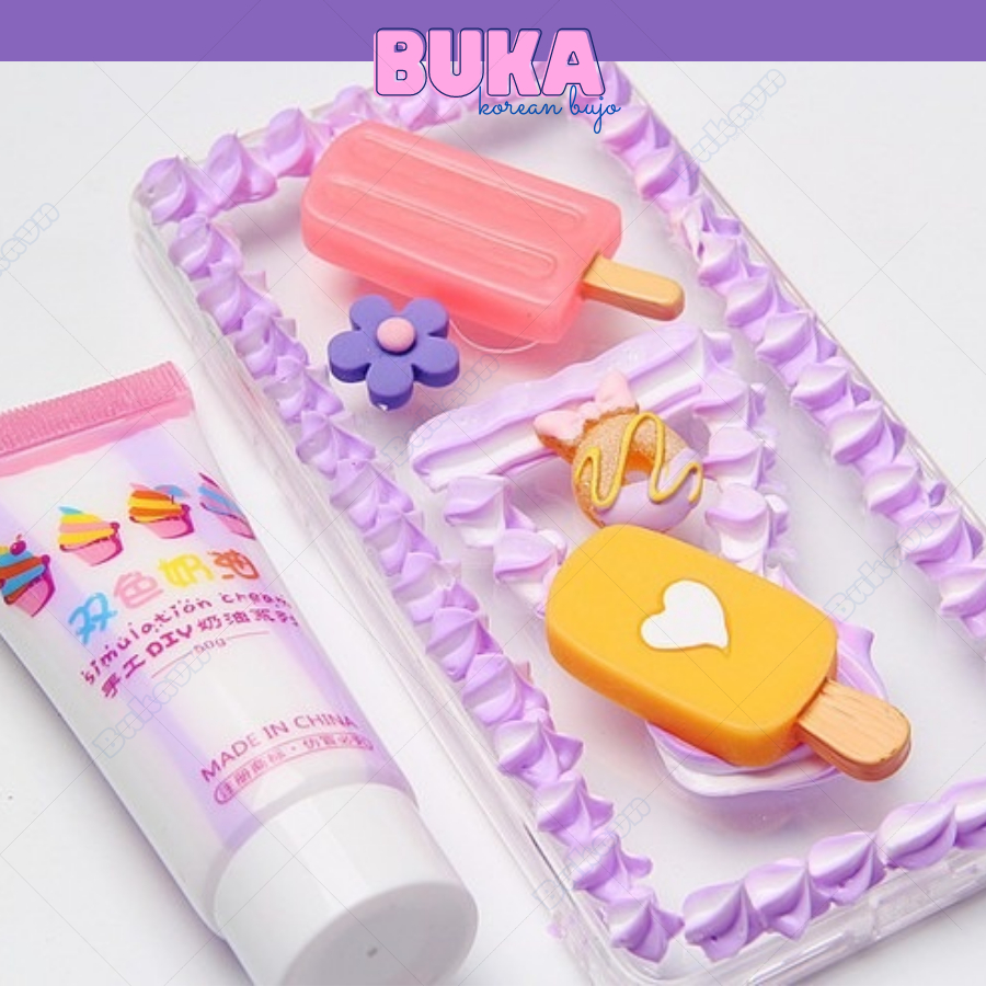 Keo kem Buka 50gr phối sọc 2 màu dùng trang trí decor Toploader, ốp điện thoại, DIY dùng dán Charm