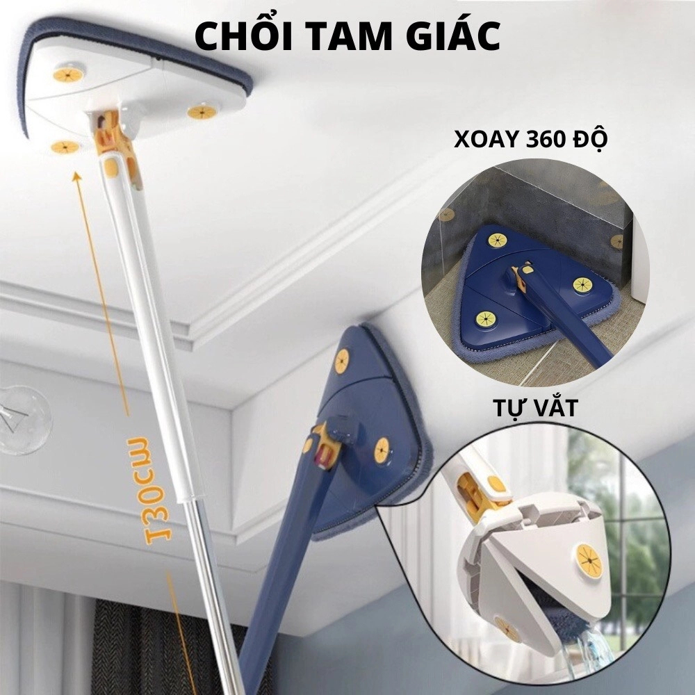 Cây Lau Nhà Tam Giác Tự Vắt Xoay 360 Độ Thông Minh. Chổi Đa Năng Cán Dài Lau Tường Trần Nhà, Lau Kính, Cửa Sổ, Kính Ô Tô