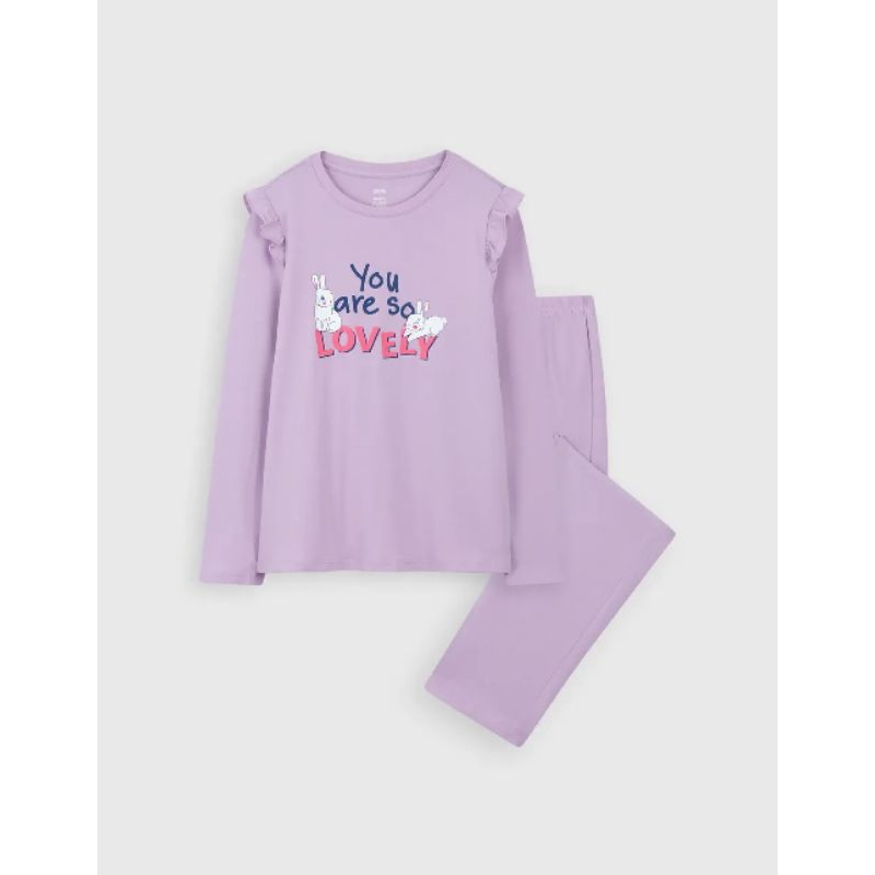 Bộ cotton mặc nhà dài tay bé gái Canifa