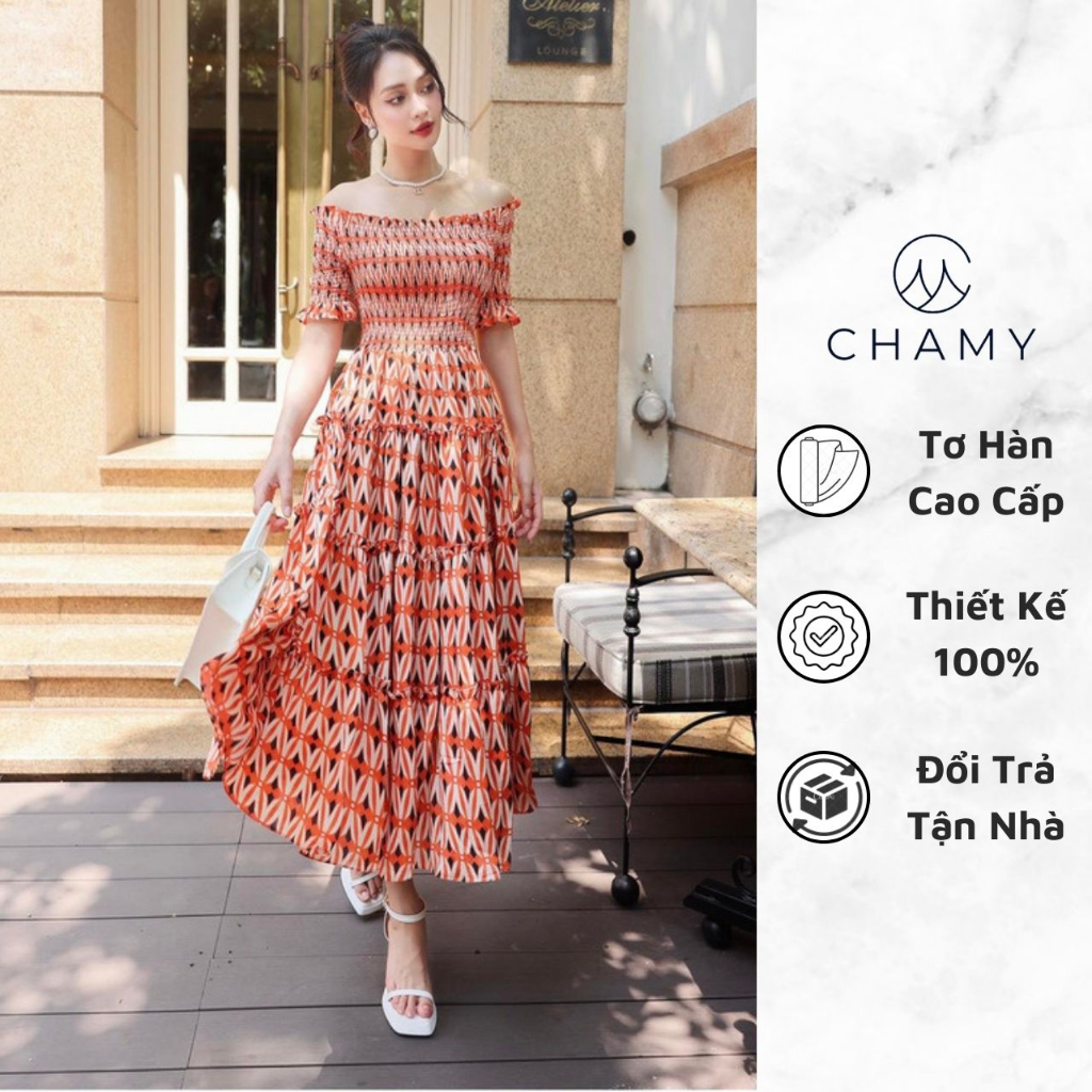 Đầm Nữ 𝐂𝐇𝐀𝐌𝐘 D1102 Dáng Xoè Bồng Bềnh Nổi Bật Tôn Dáng Chất Liệu Tơ Hàn Cao Cấp