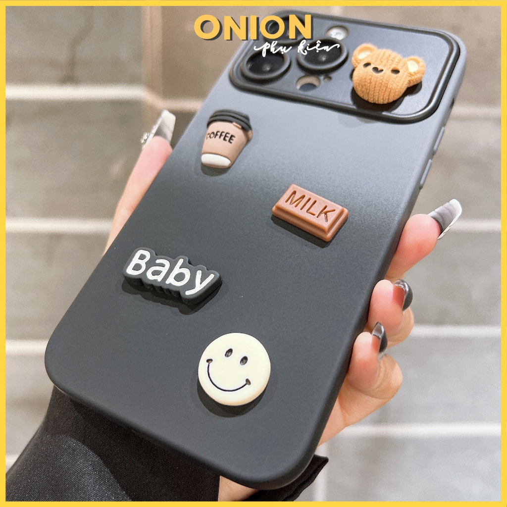 Ốp Charm cafe gấu dành cho iPhone Xsmax 11 12 13 14 Pro Promax