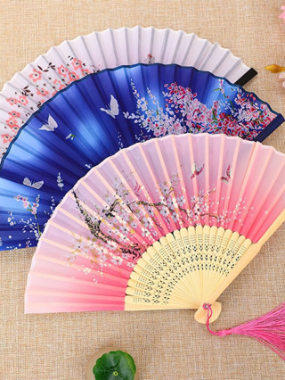  Quạt gấp Quạt cầm tay cổ trang quạt cổ trang Trung Quốc Trung Quốc vải lụa in họa tiết quạt múa văn nghệ-DREAM 