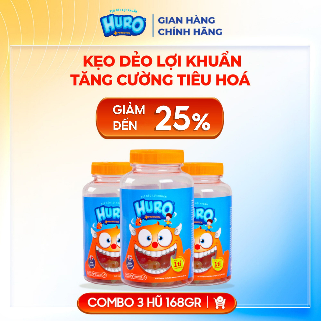 Combo 3 hũ Kẹo Dẻo Lợi Khuẩn Cho Bé HURO 168g/hũ