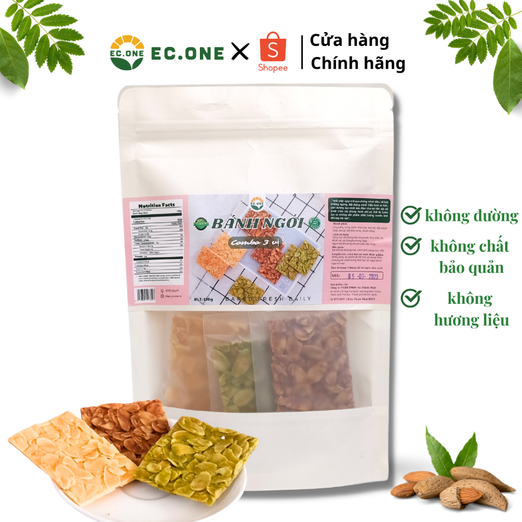 Bánh Ngói Hạnh Nhân Ec-One Set 3 Vị Không Đường Hỗ Trợ Giảm Cân Bổ Sung Chất Xơ Túi 120g