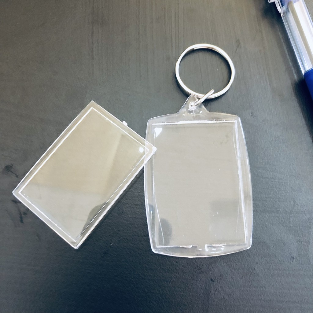 100 Phôi móc khóa mica - Phôi móc khóa nhựa trong suốt - Phôi móc khóa 2 mặt nhiều kiểu dáng