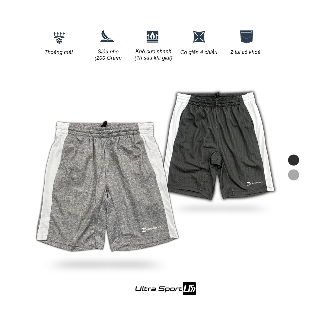 Quần đùi short thể thao nam Ultra Sport chất liệu Running Cool Dry siêu nhẹ, thấm hút mồ hôi cực nhanh