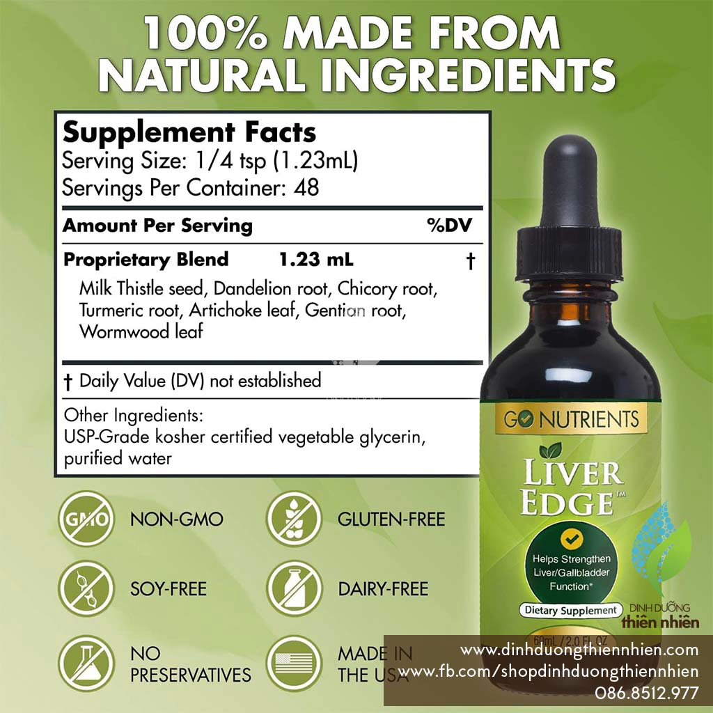 Thảo Mộc Làm Sạch Gan, Nâng Cao Chức Năng Gan Go Nutrients Liver Edge, 60ml, 100% Thiên Nhiên