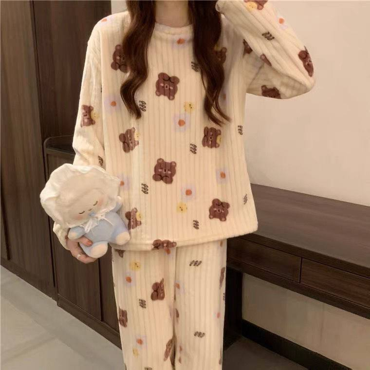 Bộ Đồ Ngủ Nữ Domino Freesize Chất Bông Ấm Áp Phong Cách Cute
