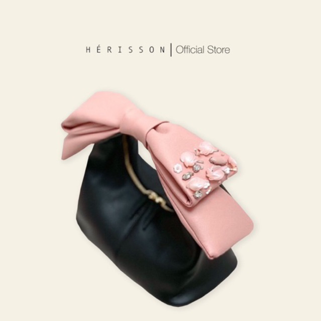 Túi Chow bag Hérisson màu đen + nơ hồng  bản xách tay