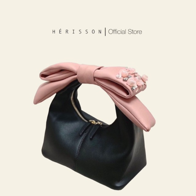 Túi Chow bag Hérisson màu đen + nơ hồng  bản xách tay