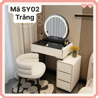 Bàn trang điểm nhập khẩu thông minh mã SY02, Bàn trang điểm kèm gương và ghế phong cách Châu Âu đèn led cảm ứng 3 màu