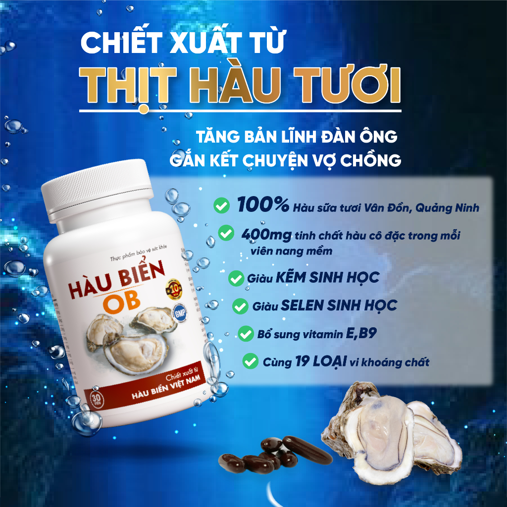 HOB-Combo 2 Hộp Hàu Biển OB Grow Green AZ tăng cường sinh lực, cải thiện xuất tinh sớm, rối loạn cương dương(30 viên)