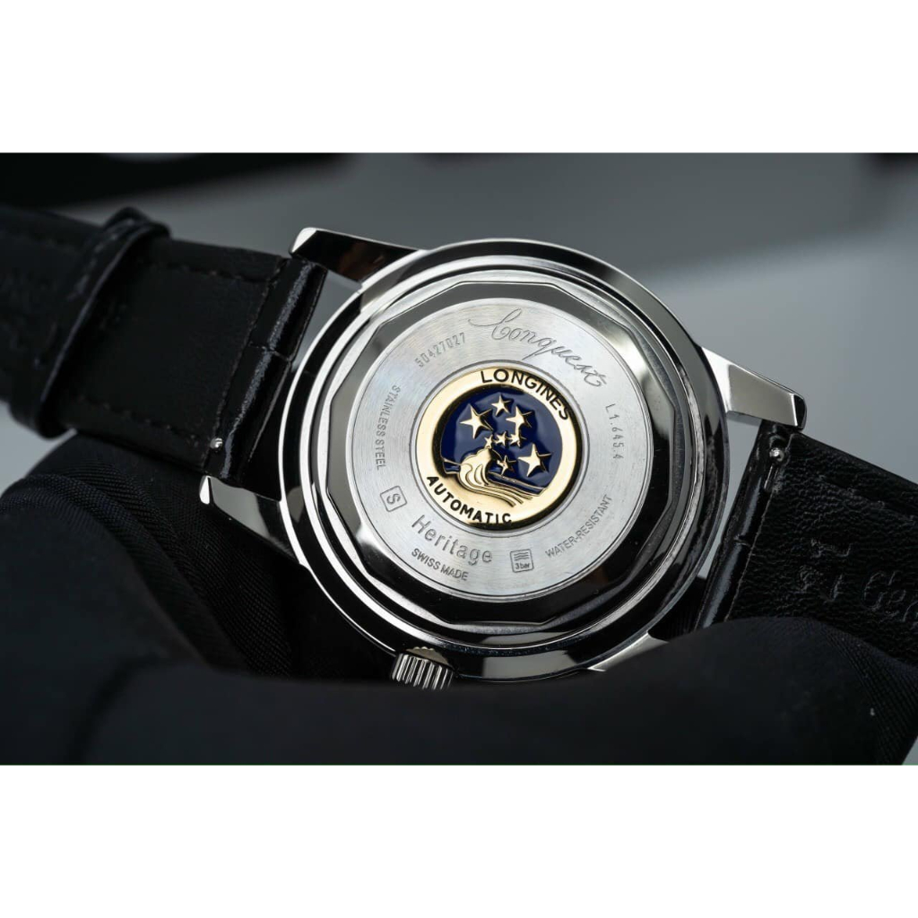 Đồng hồ Nam LG 3kim giả cổ kín đáy mặt đen vỏ trắng  máy nhật dòng cơ Automatic size 40mm dây da