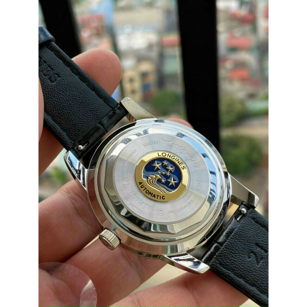 Đồng hồ Nam LG 3kim giả cổ kín đáy mặt đen vỏ trắng  máy nhật dòng cơ Automatic size 40mm dây da