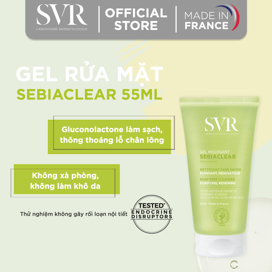 Bộ Đôi Gel Rửa Mặt SVR SEBIACLEAR Gel Moussant 55ml và Tẩy Trang SEBIACLEAR Eau Micellaire 75ml Cho Da Dầu Mụn