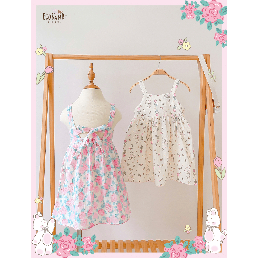Đầm muslin công chúa dáng xoè babydoll hai dây bé gái BB-23DAMBG035 - ECOBAMBI