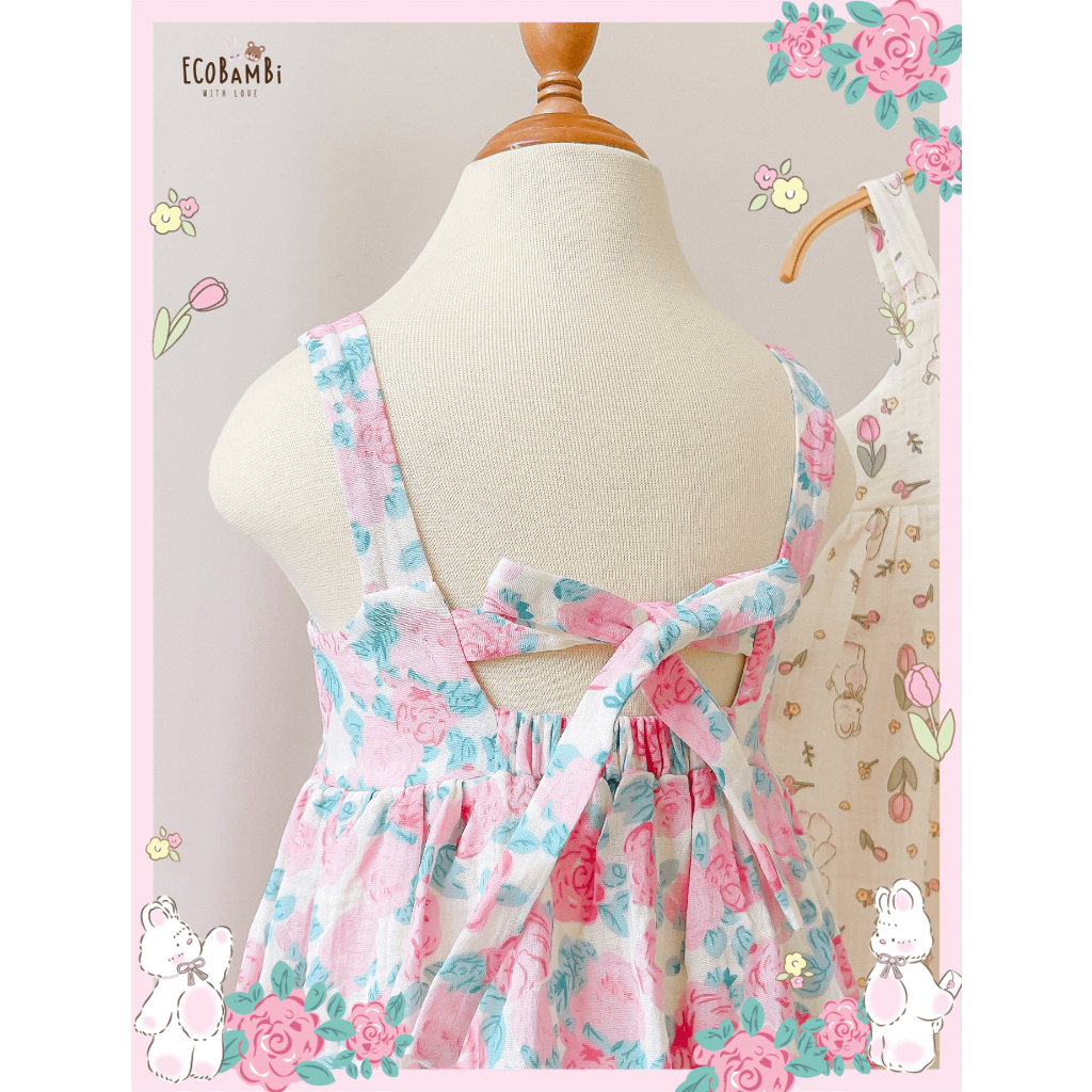 Đầm muslin công chúa dáng xoè babydoll hai dây bé gái BB-23DAMBG035 - ECOBAMBI