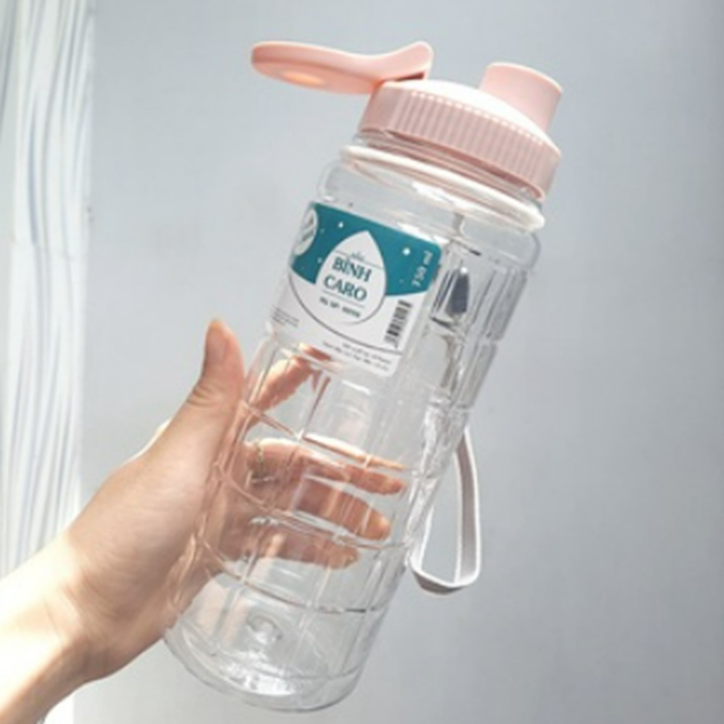 Bình nước học sinh kẻ caro 550ml/750ml/900ml Việt Nhật , Bình đựng nước thể thao có quai dù treo-kimbao