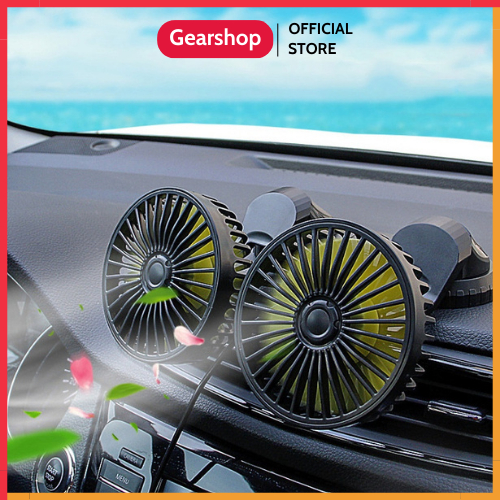 Quạt đôi ô tô GEARSHOP mini 12V xoay 360 độ cắm tẩu tạc tiện ích cao cấp