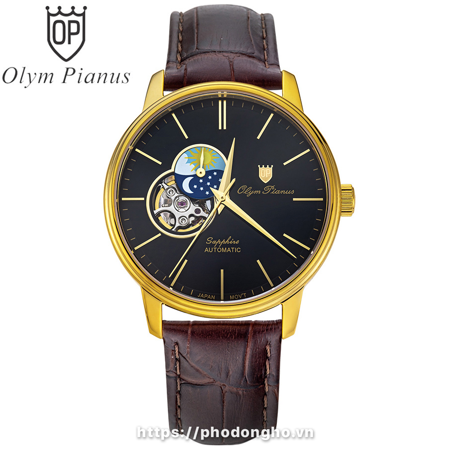 Đồng hồ nam dây da Olym Pianus OP990-389 OP990-389AMK-GL đen