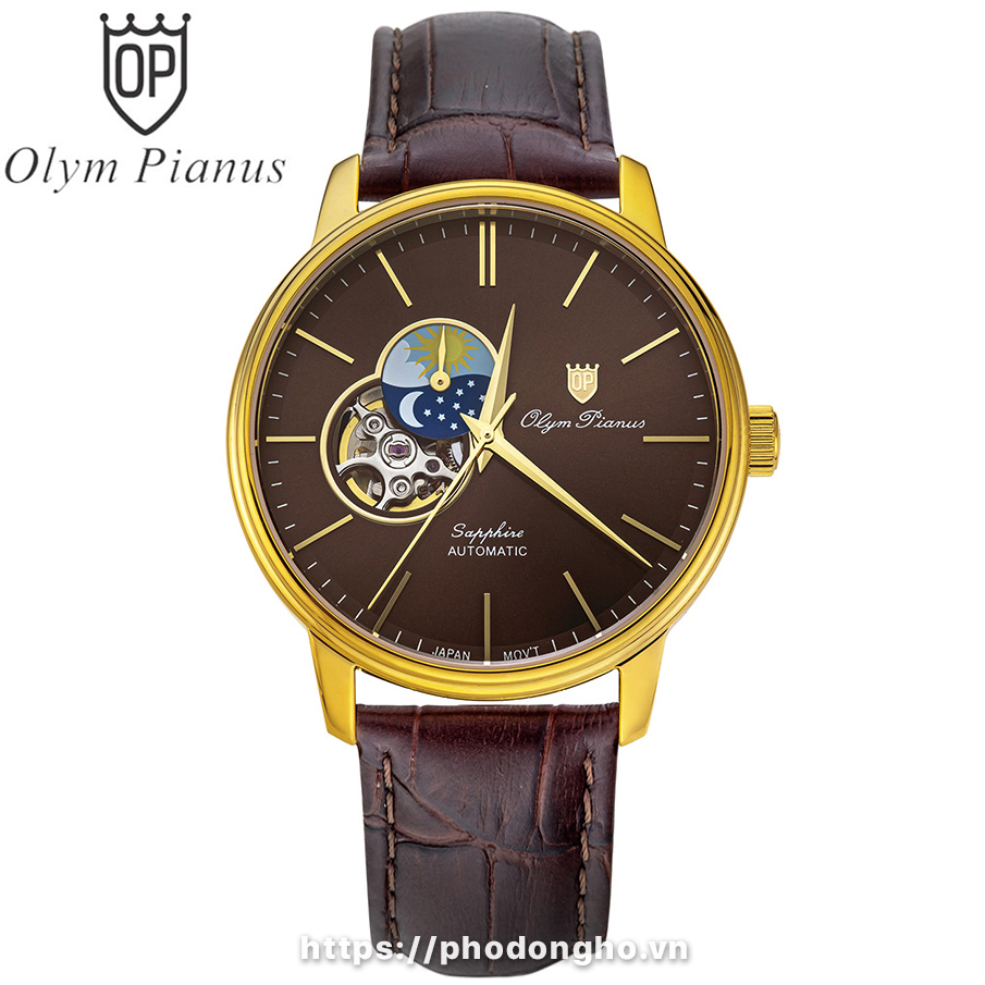 Đồng hồ nam dây da Olym Pianus OP990-389 OP990-389AMK-GL nâu