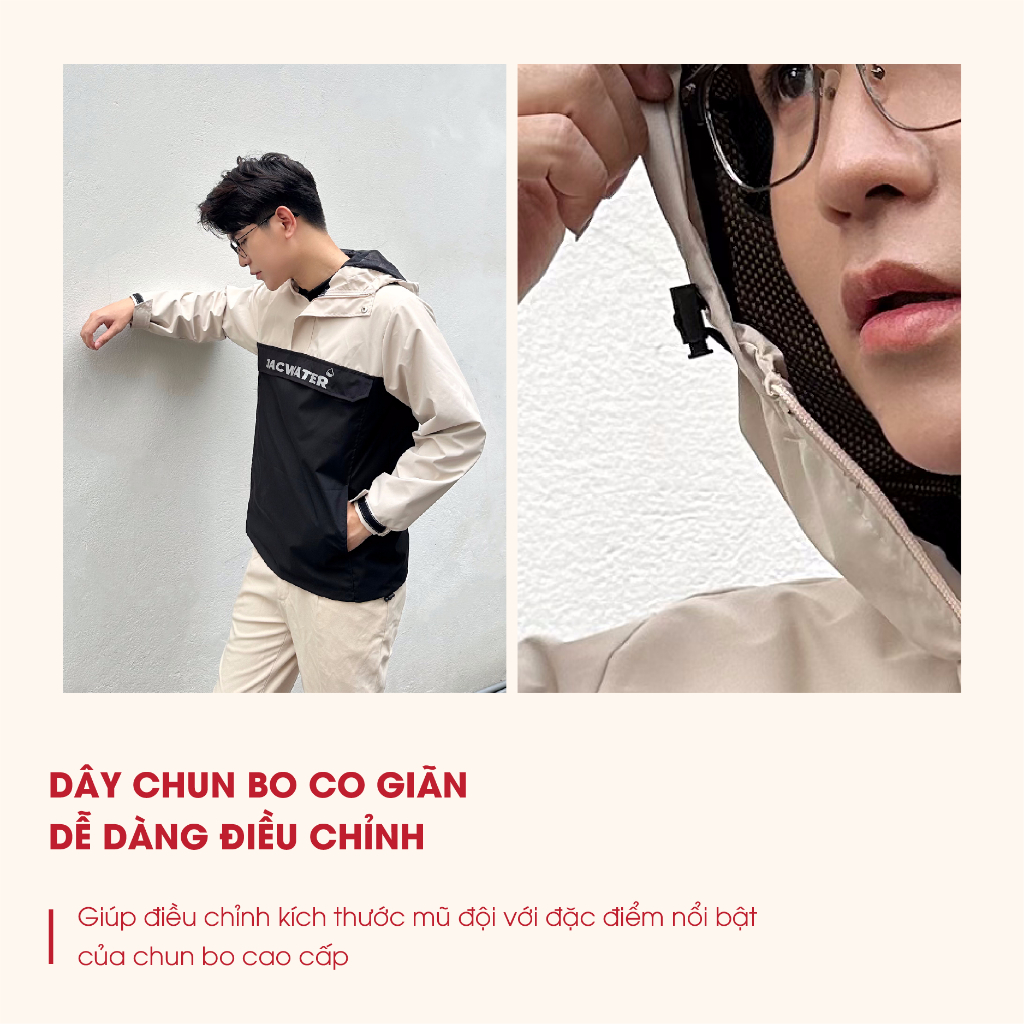 Áo gió chui đầu unisex có túi độc đáo Jacwater