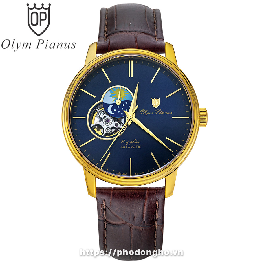 Đồng hồ nam dây da Olym Pianus OP990-389 OP990-389AMK-GL xanh dương