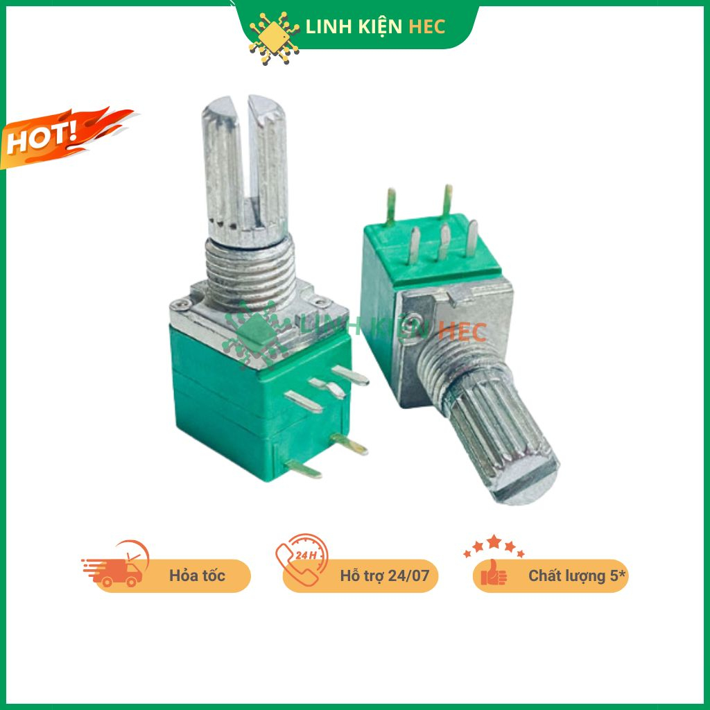 Chiết áp công tắc đơn RV097NS từ 1K - 500K xanh 5 chân chính hãng linh kiện hec